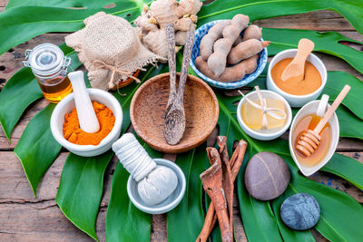 High angle view of food on table