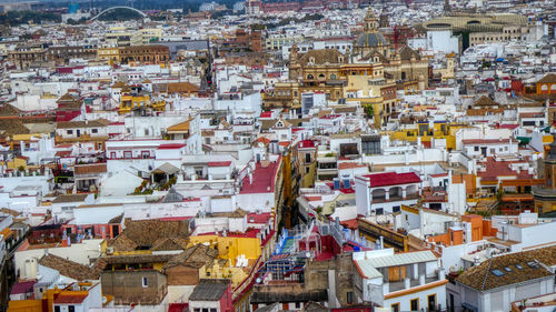 High angle view of buildings in city