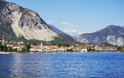 View of townscape by sea