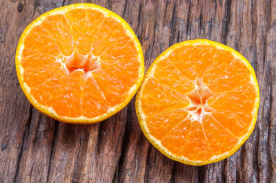 High angle view of orange slices