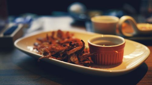 Close-up of meal served on table in restaurant