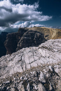 People on little lagazuoi peak, dolomites unesco