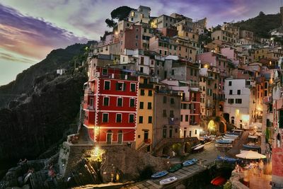 Panoramic view of cityscape at night