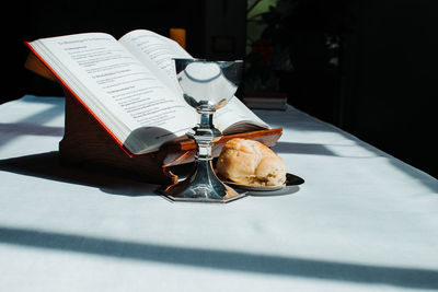 Close-up of book on table