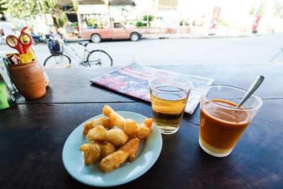 Close-up of breakfast on table