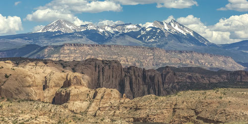 Scenic view of snowcapped mountains against sky