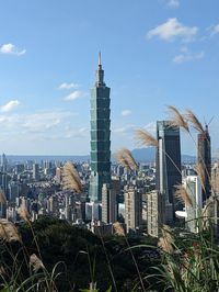 Modern buildings in city against sky-taipei 101