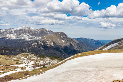 Scenic view of snowcapped mountains against sky