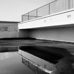 Parking deck  with rain puddle