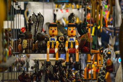 Close-up of toys for sale