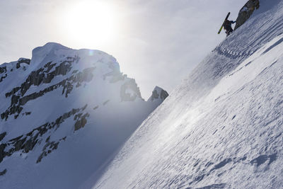 Low angle view of extreme skier on mountain