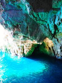 Panoramic view of sea and cave