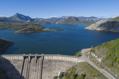 Porma's reservoir and dam from aerial view