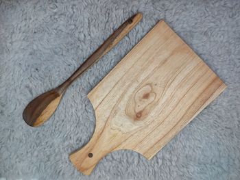 High angle view of bread on cutting board