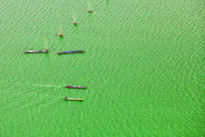 High angle view of people in boat