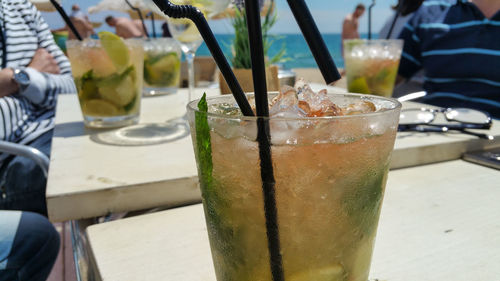 Close-up of drink in glass on table