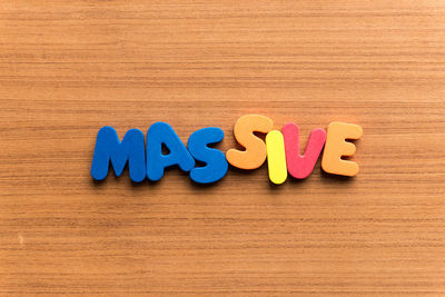 Close-up of text on table