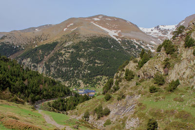 Scenic view of mountains against clear sky