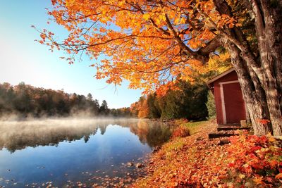 Scenic view of lake against sky during autumn