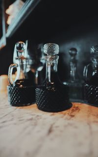 Close-up of chess pieces on table