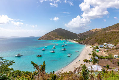 High angle view of boats in sea