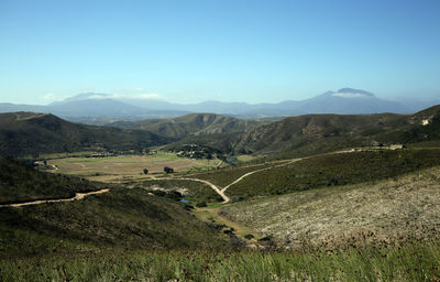 Scenic view of landscape against clear blue sky