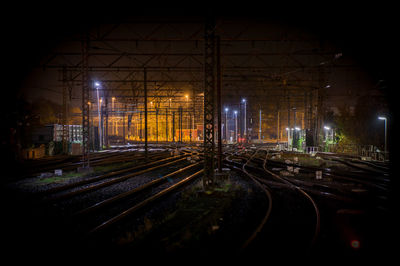 Railroad tracks at night