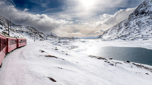 Scenic view of snowcapped mountains against sky