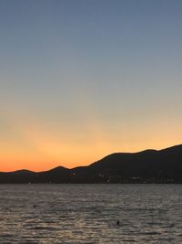 Scenic view of sea against clear sky during sunset