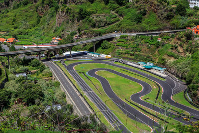 High angle view of karting track 