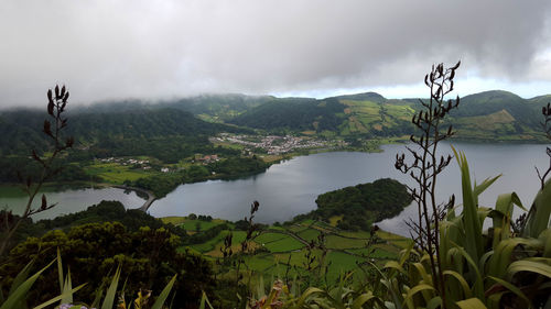 Scenic view of lake and trees against sky