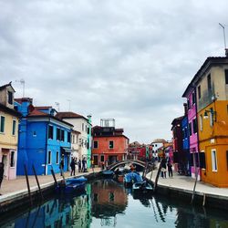 View of canal against cloudy sky