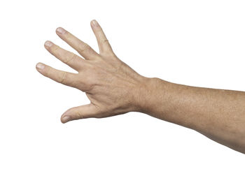 Cropped hand against white background