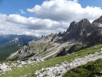 Scenic view of landscape and mountains against sky