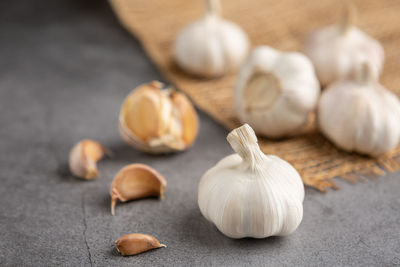 Close-up of garlic on table
