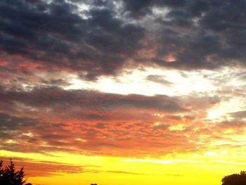 Low angle view of cloudy sky at sunset