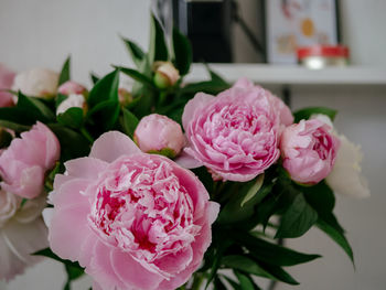 Close-up of pink peonies bouquet