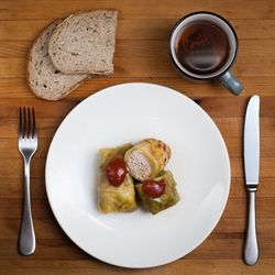 Directly above shot of breakfast served on table