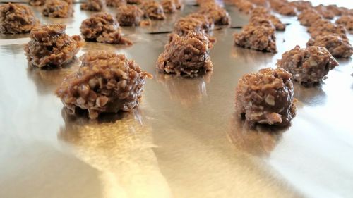 High angle view of cookies on table