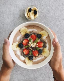 Directly above shot of woman holding bowl
