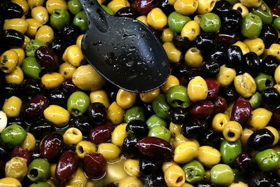 Full frame shot of various olives