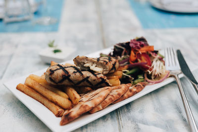 Close-up of food in plate on table