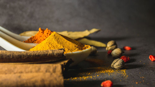 Close-up of yellow food on table