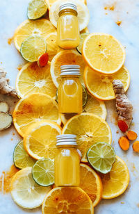 High angle view of orange fruits on table