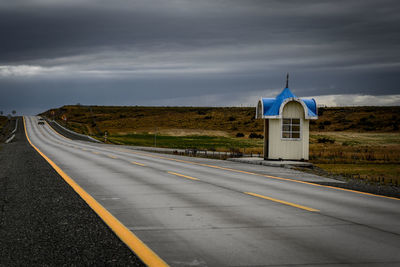 Road leading towards temple against sky