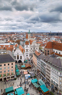 High angle shot of townscape against sky