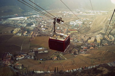 High angle view of overhead cable car over city