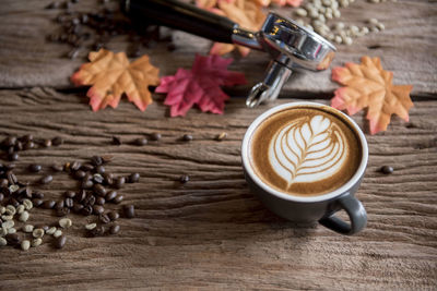 Close-up of cappuccino on table