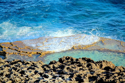 High angle view of rocky beach