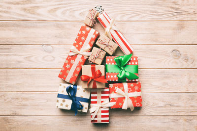 Directly above shot of christmas decorations on table